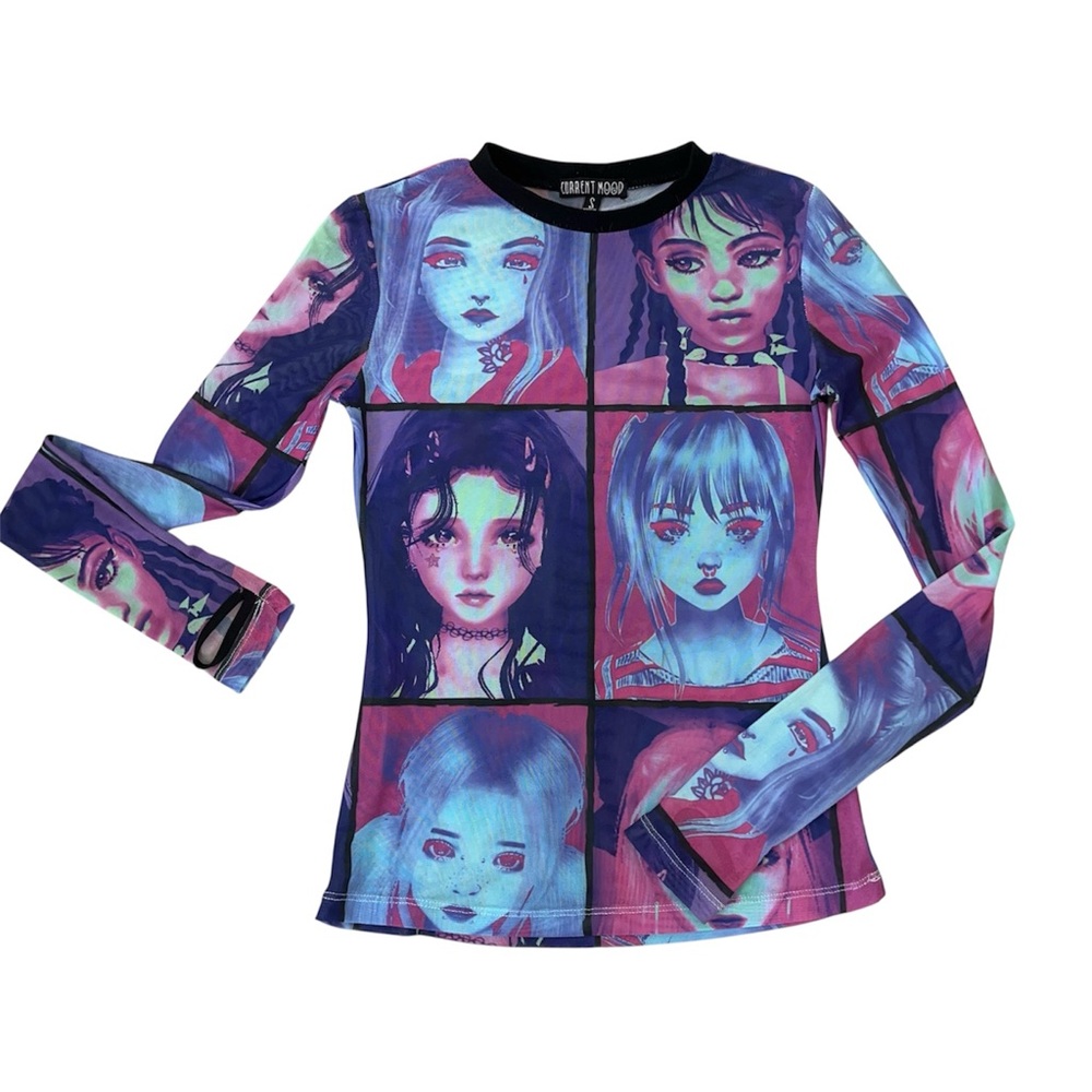 Colorful Transparent Graphic Long Sleeve Top